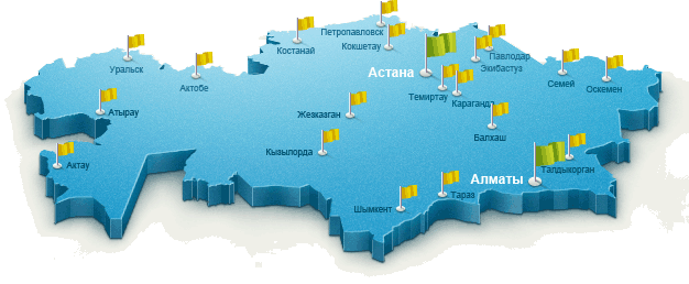 Карта Казахстана с пометками наших городов