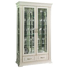 Фото - Шкаф-витрина 2д «Верди Классик» П1.0487.0.21, массив дуба, Слоновая кость с золочением