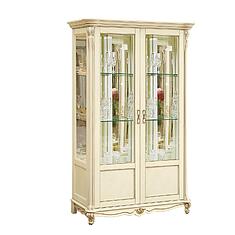 Фото - Шкаф с витриной «Алези» П1.350.0.19 (П350.19), массив дуба, Слоновая кость с золочением