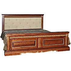 Фото - Кровать двойная «Милана» высокое изножье мягкое изголовье, массив дуба, Черешня с золочением, без механизма, 2000x1600 мм, 2197х1772х1035