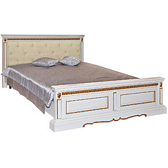 Фото - Кровать двойная «Милана» высокое изножье мягкое изголовье, массив дуба, Слоновая кость с золочением, без механизма, 2000x1600 мм, 2197х1772х1035