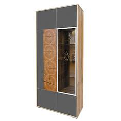 Фото - Шкаф с витриной «Гелиос» П550.01-01, ЛДСП+МДФ, Дуб Вотан + серый
