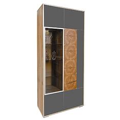 Фото - Шкаф с витриной «Гелиос» П550.01, ЛДСП+МДФ, Дуб Вотан + серый