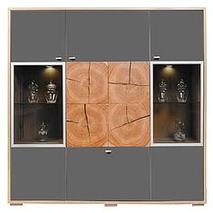 Фото - Шкаф с витриной «Гелиос» П550.02, ЛДСП+МДФ, Дуб Вотан + серый