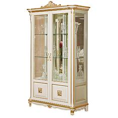 Фото - Шкаф с витриной «Алези Люкс» П1.349.0.19 (П350.19л), массив дуба, Слоновая кость с золочением