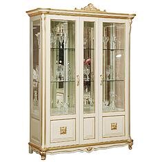 Фото - Шкаф с витриной 3д «Алези Люкс» П1.349.0.05 (П350.05л), массив дуба, Слоновая кость с золочением