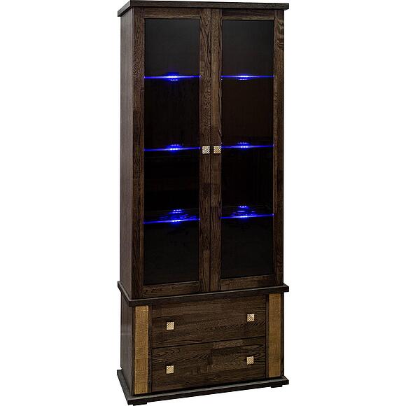 Шкаф с витриной «Тунис» П6.343.0.22 (П343.22Ш), Материал: ДСП+шпон, Цвет: Венге c золочением (4J4A1253.jpg) Шкаф с витриной «Тунис» П6.343.0.22 (П343.22Ш)