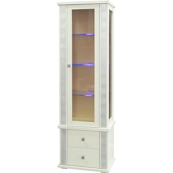 Шкаф с витриной «Тунис» П6.343.0.19 (П343.19-1Ш), Материал: массив дуба, Цвет: Слоновая кость с серебром (4J4A1273_.jpg) Шкаф с витриной «Тунис» П6.343.0.19 (П343.19-1Ш)