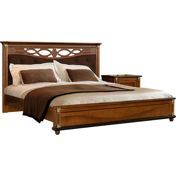 Кровать двойная «Валенсия Классик» с мягким изголовьем, Материал: массив березы, Цвет: Каштан, Спальное место: 2000x1600 мм, Размер: 2131х1794х1211 (Krovat-2-18_P3-0589-1_valensia-kashtan-1.jpg) Кровать двойная «Валенсия Классик» с мягким изголовьем