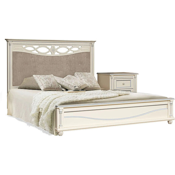 Кровать двойная «Валенсия Классик» с мягким изголовьем, Материал: массив березы, Цвет: Античная темпера с серебром, Спальное место: 2000x1600 мм, Размер: 2131х1794х1211 (Krovat_Valensiya2MP_P254-53_antiq_tempera_serebro-1_.jpg) Кровать двойная «Валенсия Классик» с мягким изголовьем