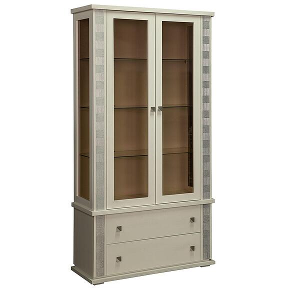 Шкаф с витриной «Тунис» П6.343.0.20 (П343.20Ш), Материал: массив дуба, Цвет: Слоновая кость с серебром (Shkaf_Tunis_P343-20SH_slonkost_serebro.jpg) Шкаф с витриной «Тунис» П6.343.0.20 (П343.20Ш)