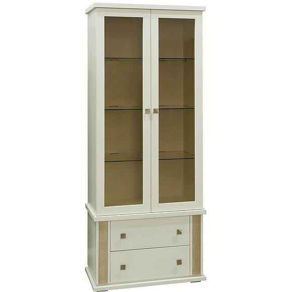 Шкаф с витриной «Тунис» П6.343.0.22 (П343.22Ш), Материал: ДСП+шпон, Цвет: Слоновая кость с золочением (Shkaf_Tunis_P343_Slonovaya-kost-s-zolocheniem.jpg) Шкаф с витриной «Тунис» П6.343.0.22 (П343.22Ш)