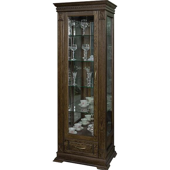 Шкаф-витрина «Верди Классик» П1.0487.0.11-01, Материал: массив дуба, Цвет: Табак (Shkaf_s_vetrinoi_Verdi_Luks_1z_P487-11z-01_tabak-1.jpg) Шкаф-витрина «Верди Классик» П1.0487.0.11-01