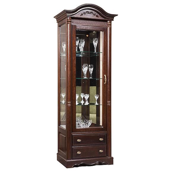 Шкаф-витрина «Паола» БМ2.671.0.05-01(2102-01), Материал: массив дуба, Цвет: Горячий шоколад (Shkaf_s_vitrinoj_Paola-2102-01_BM670_goryachii_shokolad.jpg) Шкаф-витрина «Паола» БМ2.671.0.05-01(2102-01)