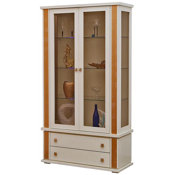 Шкаф с витриной «Тунис» П6.343.0.20 (П343.20Ш), Материал: массив дуба, Цвет: Слоновая кость с золочением (Slonovaya_kost_s_zolocheniem_Shkaf_s_vitrinoj_Tunis_P343-20SH.jpg) Шкаф с витриной «Тунис» П6.343.0.20 (П343.20Ш)