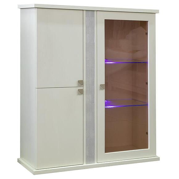 Шкаф комбинированный навесной «Тунис» П6.343.0.28 (П343.28Ш), Материал: ДСП+шпон, Цвет: Слоновая кость с серебром (Tumba_Tunis_P343-28_slonkost.jpg) Шкаф комбинированный навесной «Тунис» П6.343.0.28 (П343.28Ш)