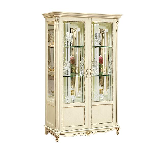 Шкаф с витриной «Алези» П1.350.0.19 (П350.19), Материал: массив дуба, Цвет: Слоновая кость с золочением (alezi2_P350-19_slon_kost_zolochenie.jpg) Шкаф с витриной «Алези» П1.350.0.19 (П350.19)