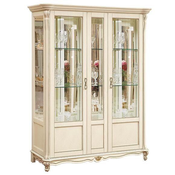 Шкаф-витрина 3д «Алези» П1.350.0.05 (П350.05), Материал: массив дуба, Цвет: Слоновая кость с золочением (alezi5_P350-05.jpg) Шкаф-витрина 3д «Алези» П1.350.0.05 (П350.05)