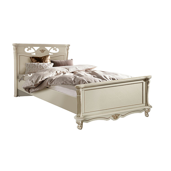 Кровать одинарная «Алези» с высоким изножьем, Материал: массив дуба, Цвет: Слоновая кость с золочением, Механизм трансформации: без механизма, Спальное место: 2000х900 мм, Размер: 2180х1152х1045 (alezi_1-09_slonovaya_roct_s_zolocheniem.jpg) Кровать одинарная «Алези» с высоким изножьем