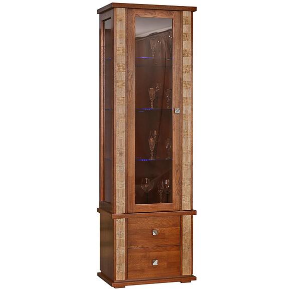 Шкаф с витриной «Тунис» П6.343.0.19-01 (П343.19Ш), Материал: массив дуба, Цвет: Медовый с золочением (shkaf_s_vitrinoi_tunis_p343_19sh_dub_rustikal_zoloto.jpg) Шкаф с витриной «Тунис» П6.343.0.19-01 (П343.19Ш)