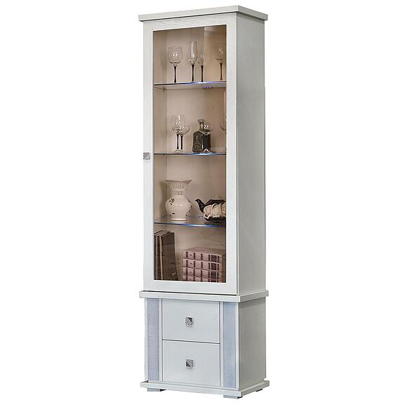 Шкаф с витриной «Тунис» П6.343.0.21 (П343.21-1Ш), Материал: ДСП+шпон, Цвет: Слоновая кость с серебром (shkaf_s_vitrinoi_tunis_p343_21-1sh_slon_kost-1.jpg) Шкаф с витриной «Тунис» П6.343.0.21 (П343.21-1Ш)