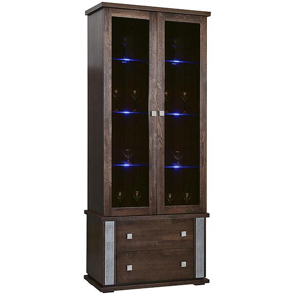 Шкаф с витриной «Тунис» П6.343.0.22 (П343.22Ш), Материал: ДСП+шпон, Цвет: Венге с серебром (shkaf_s_vitrinoi_tunis_p343_22sh_venge.jpg) Шкаф с витриной «Тунис» П6.343.0.22 (П343.22Ш)