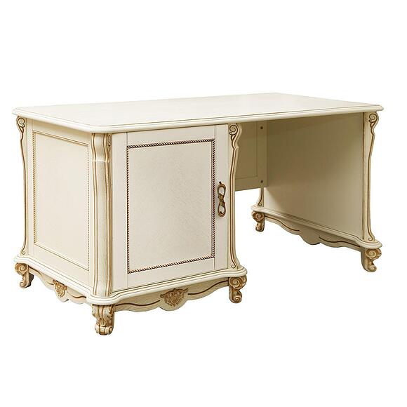 Стол письменный «Алези» П1.350.2.06-01 (П395.06-01), Материал: массив дуба, Цвет: Слоновая кость с золочением (stol_alezi_395_06-01.jpg) Стол письменный «Алези» П1.350.2.06-01 (П395.06-01)