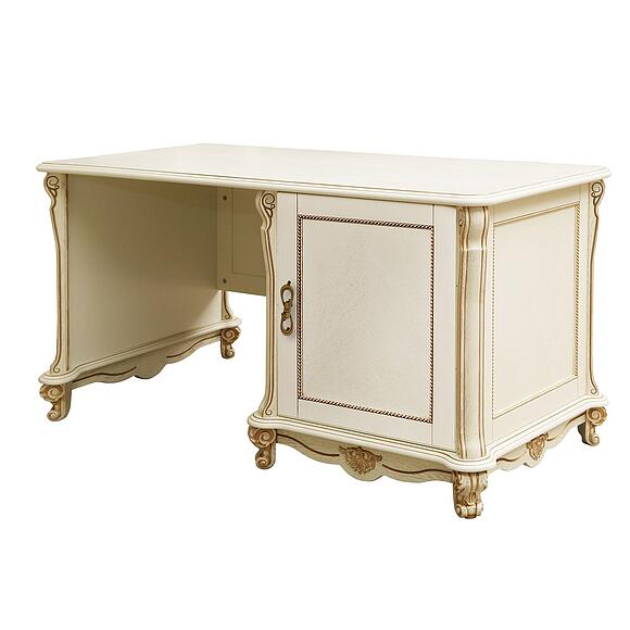 Стол письменный «Алези» П1.350.2.06 (П395.06), Материал: массив дуба, Цвет: Слоновая кость с золочением (stol_alezi_395_06.jpg) Стол письменный «Алези» П1.350.2.06 (П395.06)