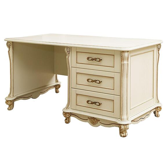 Стол письменный «Алези» П1.350.2.07 (П395.07), Материал: массив дуба, Цвет: Слоновая кость с золочением (stol_alezi_395_07_s-pravkami-kopiya.jpg) Стол письменный «Алези» П1.350.2.07 (П395.07)