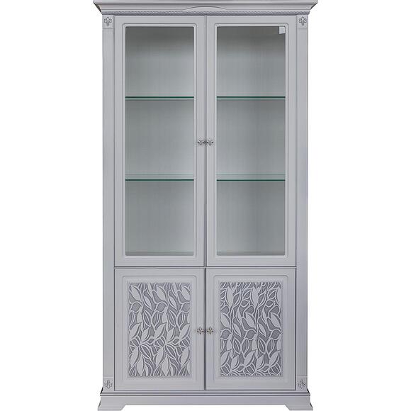 Шкаф с витриной «Мартина 2 3Д» П573.02 3Д , Материал: ЛДСП+МДФ, Цвет: Молоко с серебром