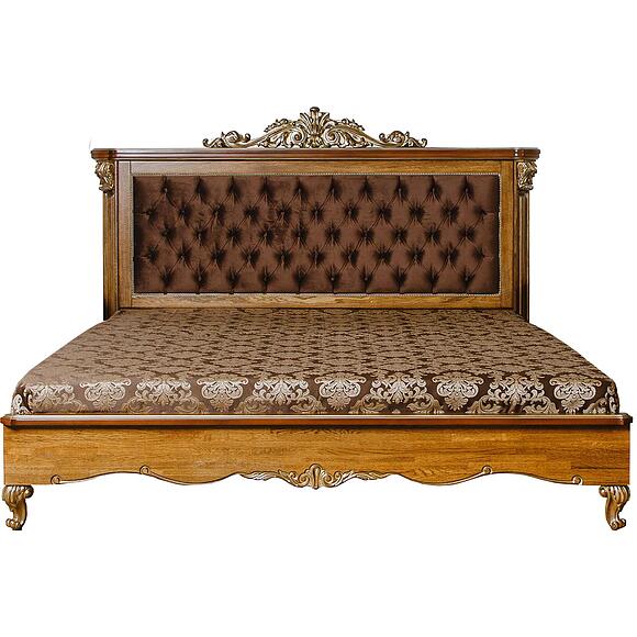 Кровать двойная «Альба» (декор. изголовье), Материал: массив дуба, Цвет: Палисандр с золочением, Спальное место: 2000x1600 мм, Размер: 2145х1800х1350