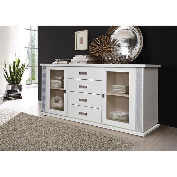 Тумба комбинированная «Тунис» П6.343.0.03 (П343.03Ш), Цвет: Слоновая кость с серебром