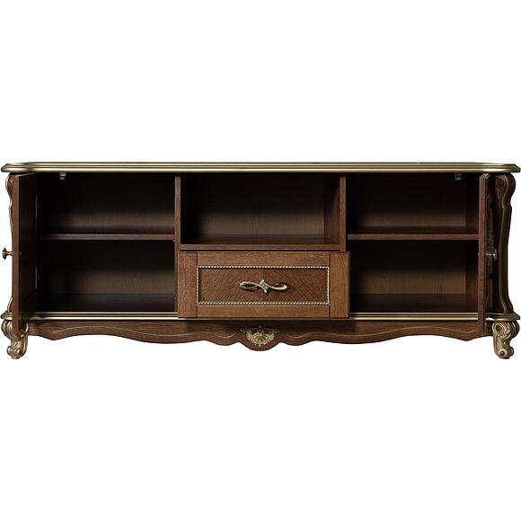 Тумба ТВ «Алези Люкс» П1.349.0.02 (П350.02л), Материал: массив дуба, Цвет: Античная бронза с золочением