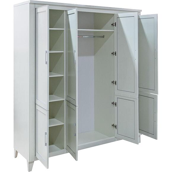 Шкаф для одежды 4д «Амадей» П6.635.1.01, Материал: массив дуба, Цвет: Слоновая кость с серебром