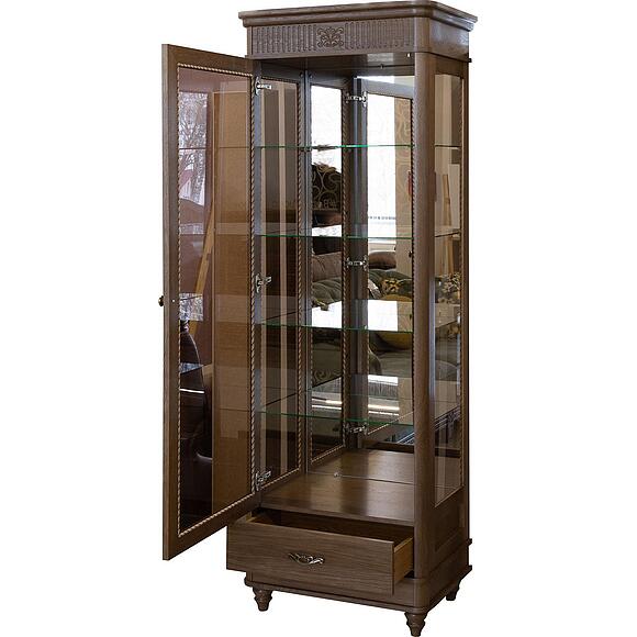 Шкаф-витрина «Юстина Люкс» БМ2.690.0.05(-01), Материал: массив дуба, Цвет: Орех