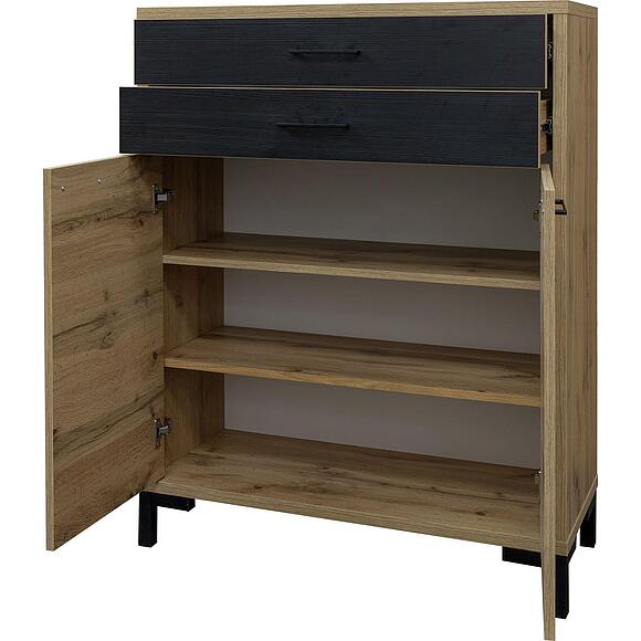 Тумба для обуви «Блэквуд Лофт» P3.0556.3.35, Материал: ЛДСП, Цвет: Дуб Вотан + чёрный