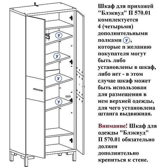 Шкаф для прихожей «Блэквуд Лофт» П3.0556.3.31, Материал: ЛДСП, Цвет: Дуб Вотан + чёрный