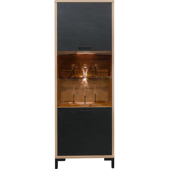 Шкаф с витриной «Блэквуд Лофт» П3.0556.0.04, Материал: ЛДСП, Цвет: Дуб Вотан + чёрный