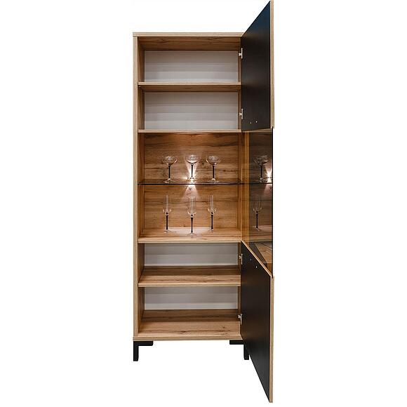 Шкаф с витриной «Блэквуд Лофт» П3.0556.0.04, Материал: ЛДСП, Цвет: Дуб Вотан + чёрный