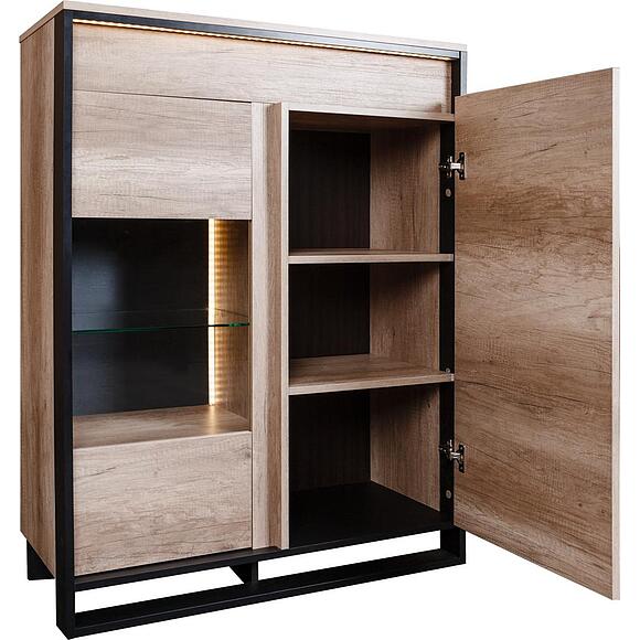 Тумба с витриной «Каньон Лофт» П3.0561.0.09/29, Материал: ЛДСП, Цвет: Дуб Каньон+чёрный