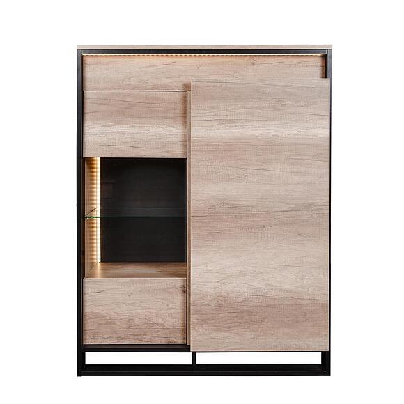 Тумба с витриной «Каньон Лофт» П3.0561.0.09/29, Материал: ЛДСП, Цвет: Дуб Каньон+чёрный