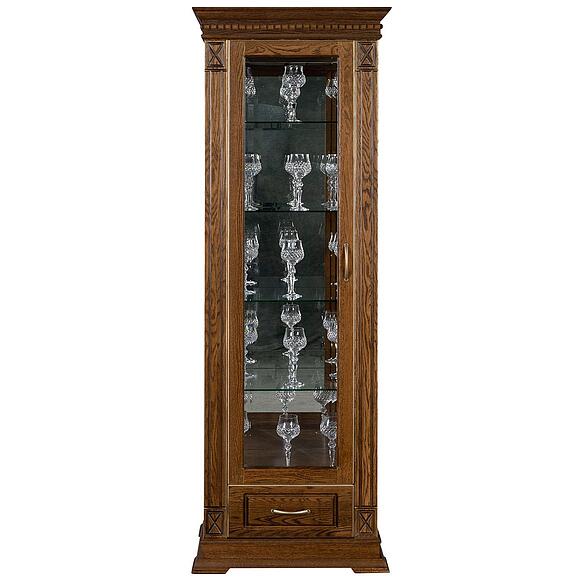 Шкаф-витрина «Верди Классик» П1.0487.0.11-01, Материал: массив дуба, Цвет: Черешня с золочением (Shkaf-s-vitrinoy_VerdiLux_1z-P487-11z-01chereshnya-s-zolocheniyem.jpg) Шкаф-витрина «Верди Классик» П1.0487.0.11-01, Материал: массив дуба, Цвет: Черешня с золочением