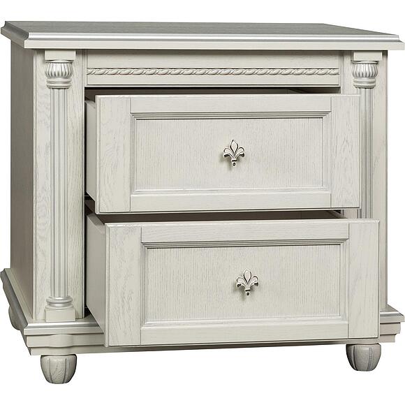 Тумба прикроватная «Валенсия Д Классик» П03.591.1.12, Материал: массив дуба, Цвет: Слоновая кость с серебром