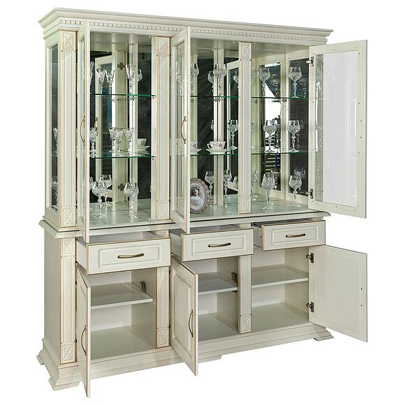 Шкаф комбинированный 3д «Верди Классик» П1.0487.0.20, Материал: массив дуба, Цвет: Слоновая кость с золочением (Shkaf_VerdiLux_3z-P487-20z-slonovaya-kost-s-zolocheniyem2.jpg) Шкаф комбинированный 3д «Верди Классик» П1.0487.0.20, Материал: массив дуба, Цвет: Слоновая кость с золочением