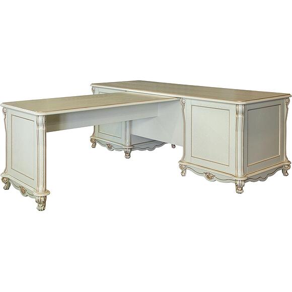 Стол письменный 2т «Алези» П1.350.2.05 (П395.05), Материал: массив дуба, Цвет: Слоновая кость с золочением