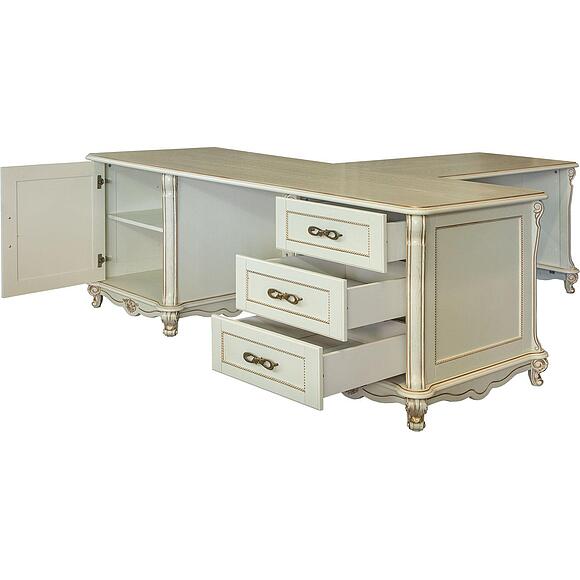 Стол письменный 2т «Алези» П1.350.2.05 (П395.05), Материал: массив дуба, Цвет: Слоновая кость с золочением