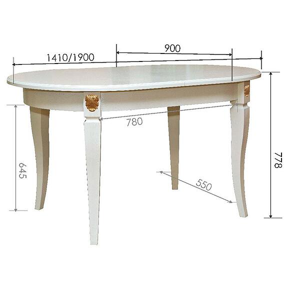 Стол «Милана 10А» П4.265.0.25(313.08), Материал: массив дуба, Цвет: Слоновая кость с золочением