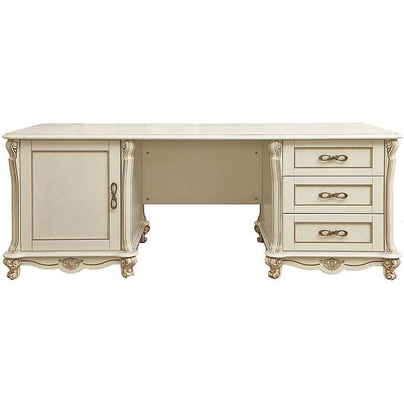 Стол письменный 2т «Алези» П1.350.2.04 (П395.04), Материал: массив дуба, Цвет: Слоновая кость с золочением