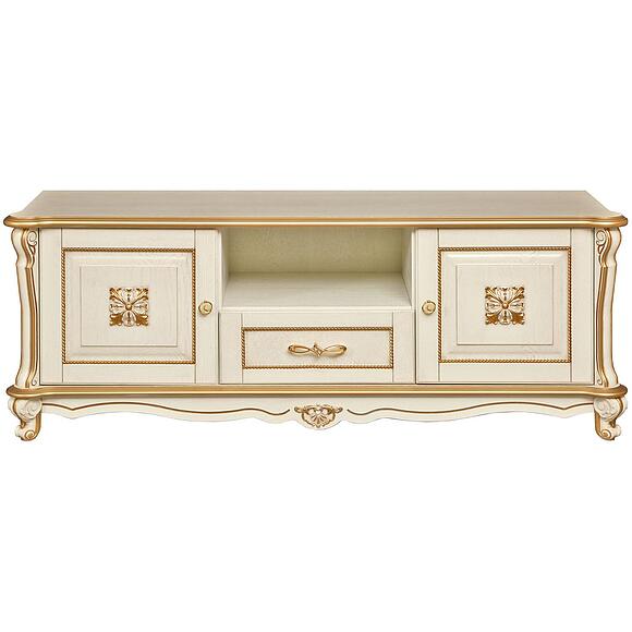 Тумба ТВ «Алези Люкс» П1.349.0.02 (П350.02л), Материал: массив дуба, Цвет: Слоновая кость с золочением