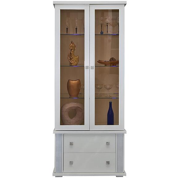 Шкаф с витриной «Тунис» П6.343.0.22 (П343.22Ш), Материал: ДСП+шпон, Цвет: Слоновая кость с серебром (Slonovaya_kost_s_serebrom_Shkaf_s_vitrinoj_Tunis_P343-22SH.jpg) Шкаф с витриной «Тунис» П6.343.0.22 (П343.22Ш), Материал: ДСП+шпон, Цвет: Слоновая кость с серебром